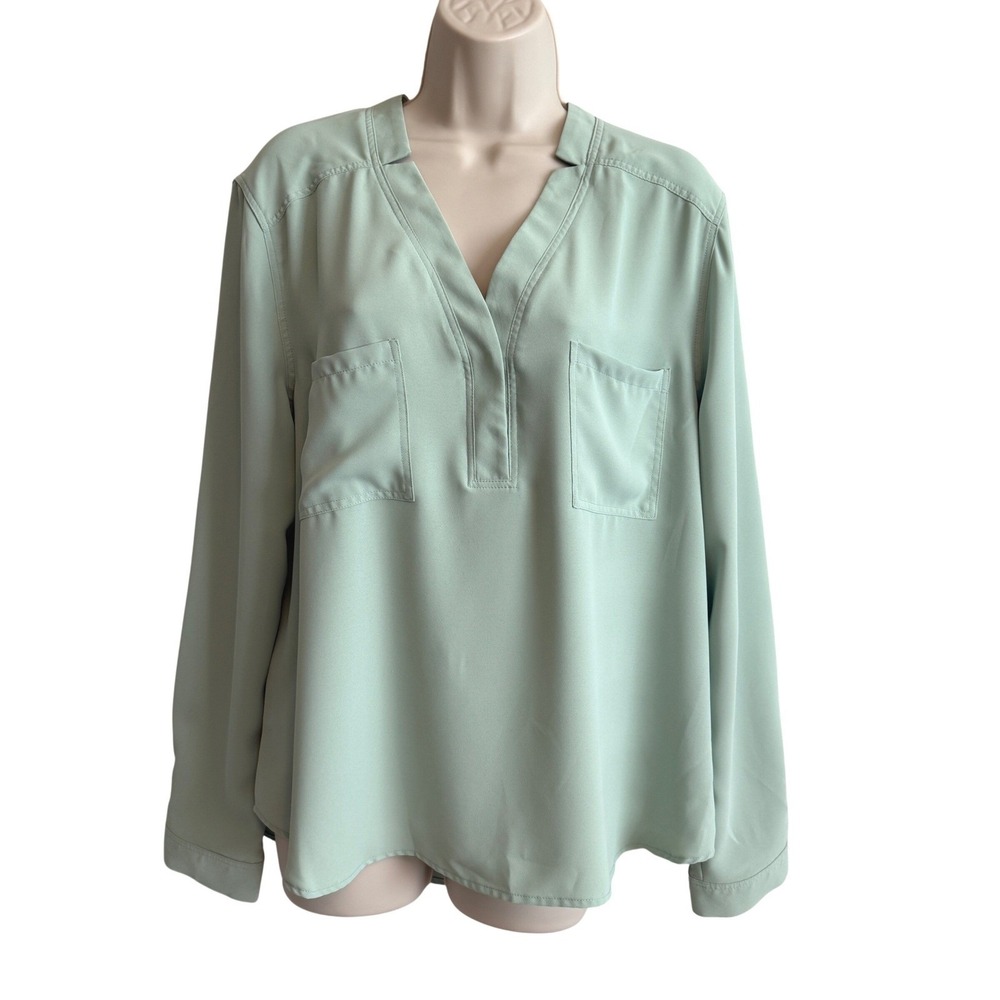 Nine West Womens Mint Green Top‎ XL Long Sleeve Lightweight Career Feminine